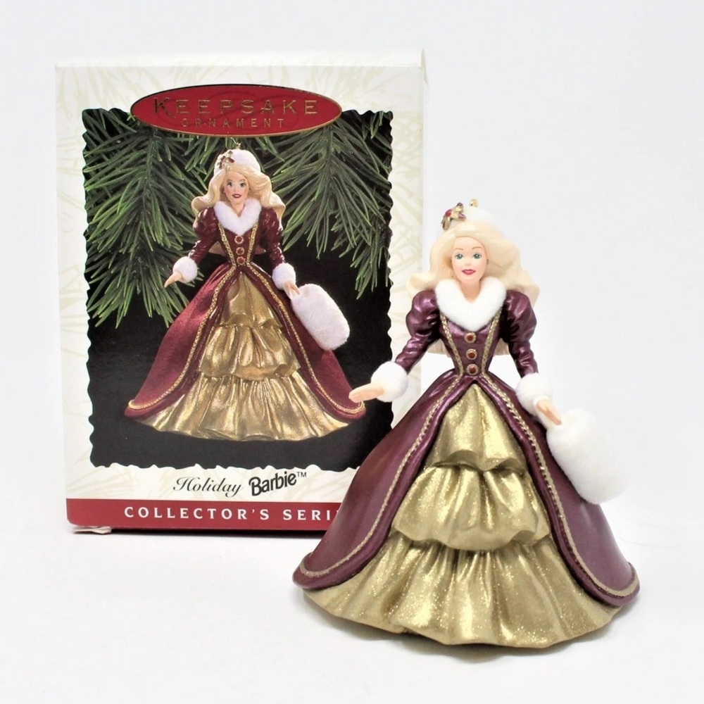 1996 Holiday Barbie Keepsake Collector  Ornament in Burgundy and Gold